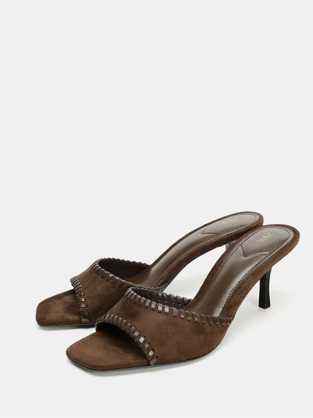 New Zara Women’s Brown Suede Open-Toe Heeled Mules